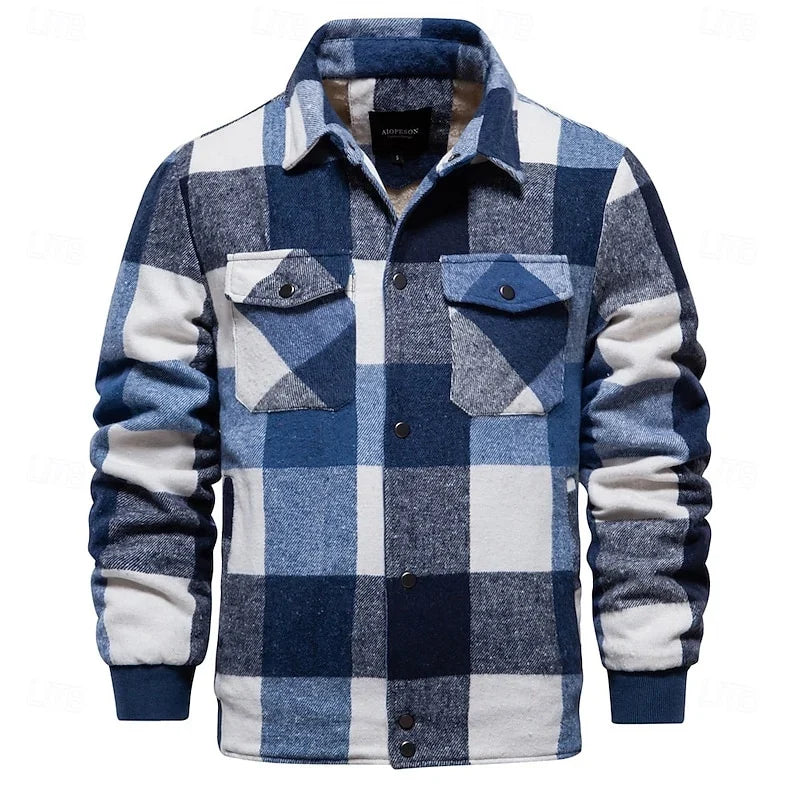 Men's royal blue rugged check shirt jacket